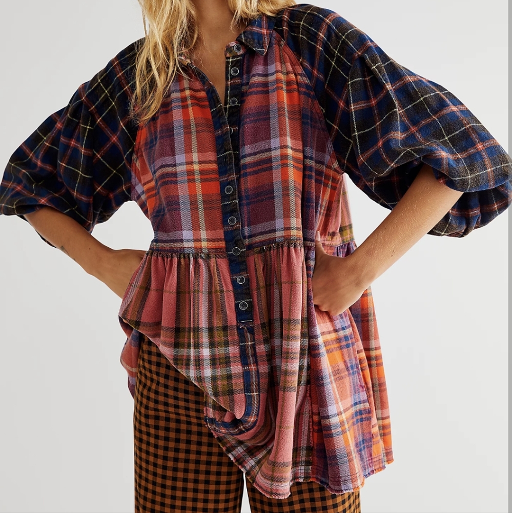 FP We the Free Moon Bay Mixed Plaid Top